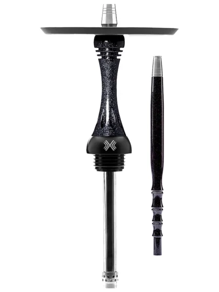 Alpha Hookah Model X Cosmo Rus nargile takımı – siyah, gümüş gövde görünümü