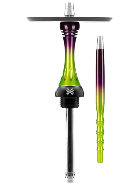 Alpha Hookah Model X Tropical Candy Rus nargile takımı – yeşil, mor, sarı gövde görünümü
