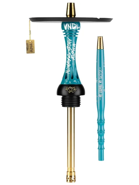 Alpha Hookah Model X VNDL Azure nargile takımı – turkuaz, gold tonlu görünüm