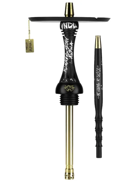 Alpha Hookah Model X VNDL Jet Black nargile takımı – siyah, gold tonlu görünüm