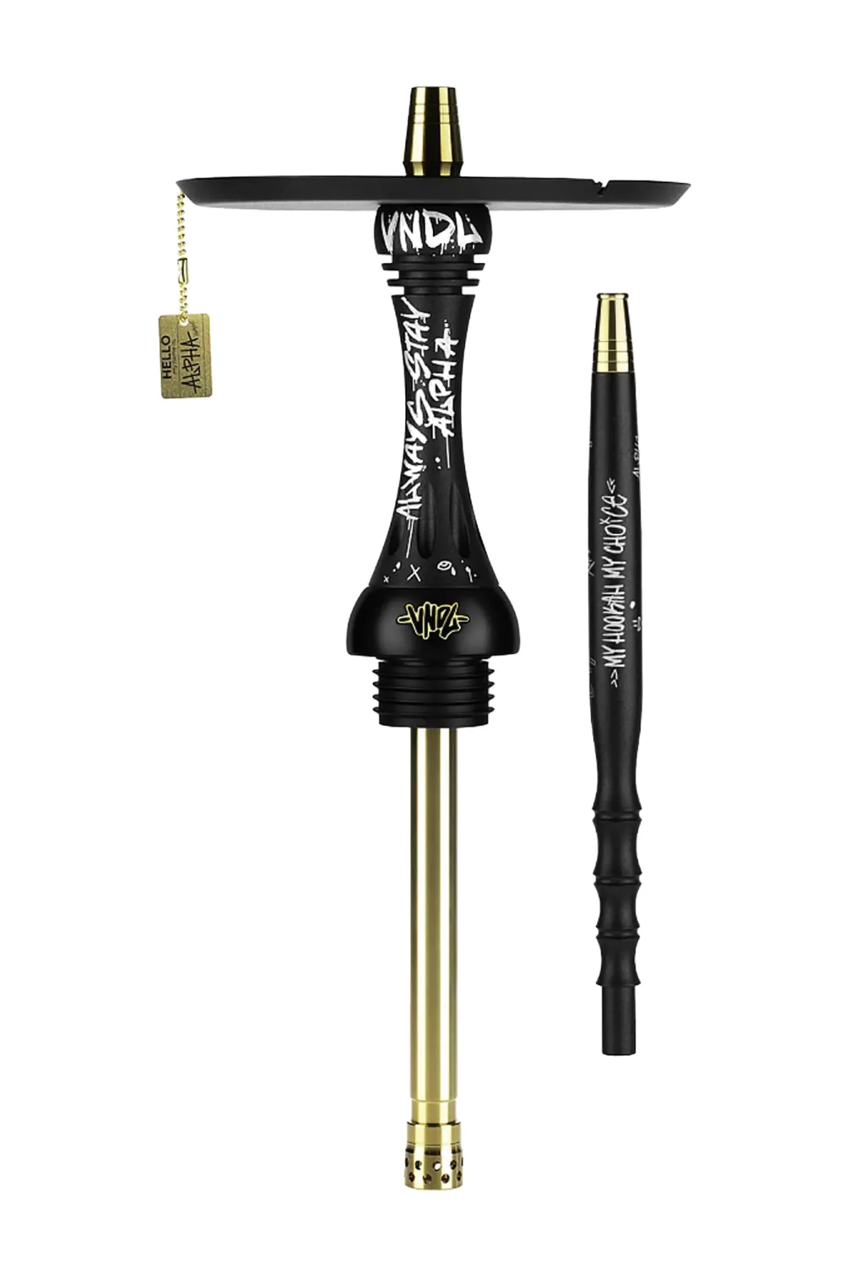 Alpha Hookah Model X VNDL Jet Black nargile takımı – siyah, gold tonlu görünüm