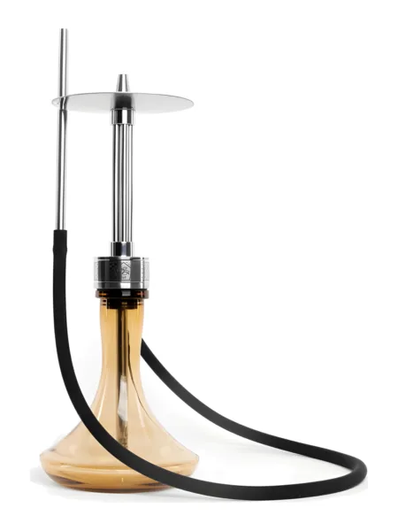 BS Hookah Classic Rus nargile takımı – paslanmaz çelik gövde, amber cam şişe ve siyah silikon marpuç, beyaz fon