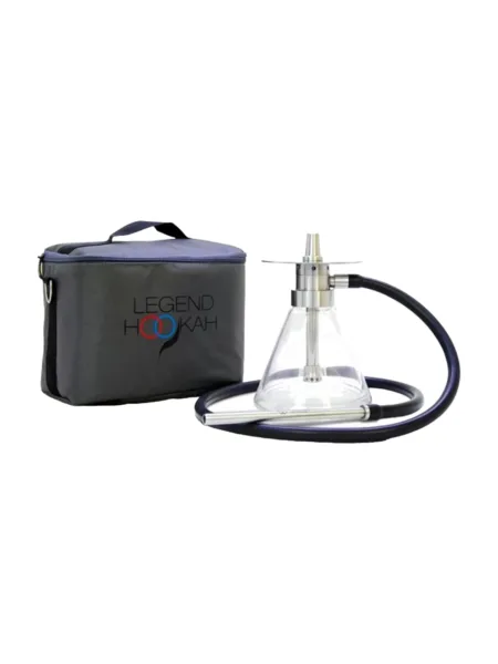 Legend Hookah LH036 V2 Çantalı Nargile Takımı, gümüş, şeffaf renkli gövde ve cam şişe görünümü