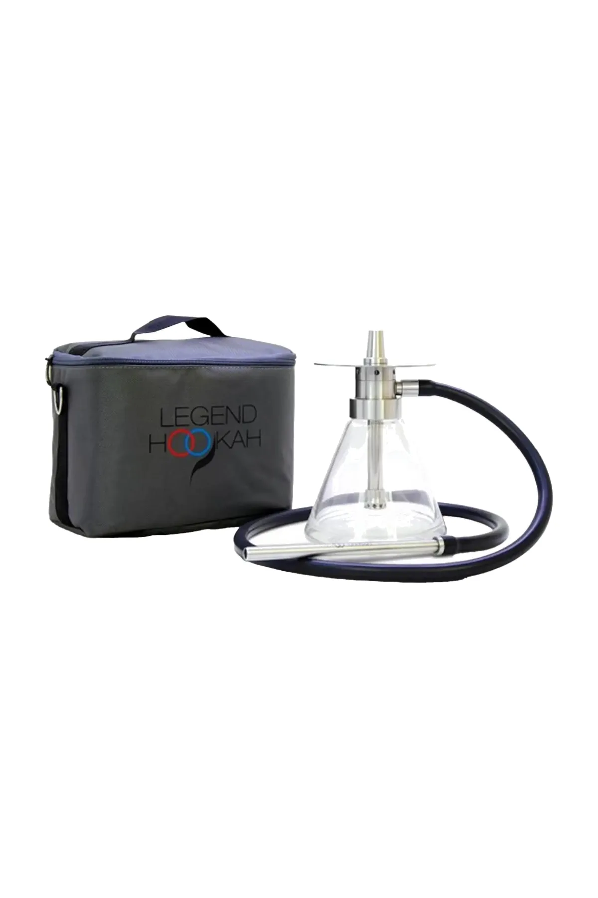 Legend Hookah LH036 V2 Çantalı Nargile Takımı, gümüş, şeffaf renkli gövde ve cam şişe görünümü