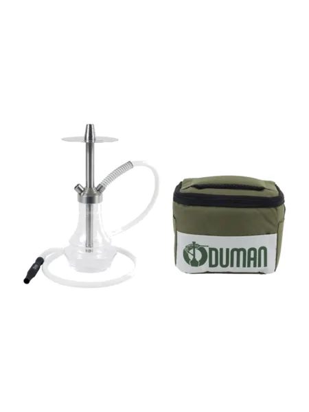 Oduman Gusto XS Nargile Takımı, gümüş, şeffaf renkli gövde ve cam şişe görünümü