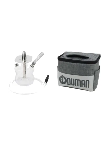 Oduman N2 TRAVEL Nargile Takımı, gümüş, şeffaf renkli gövde ve cam şişe görünümü