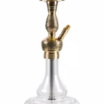 The OTTO Small Puff hookah features an engraved gold-colored body, an empty tray, and a wide-based clear glass bottle.