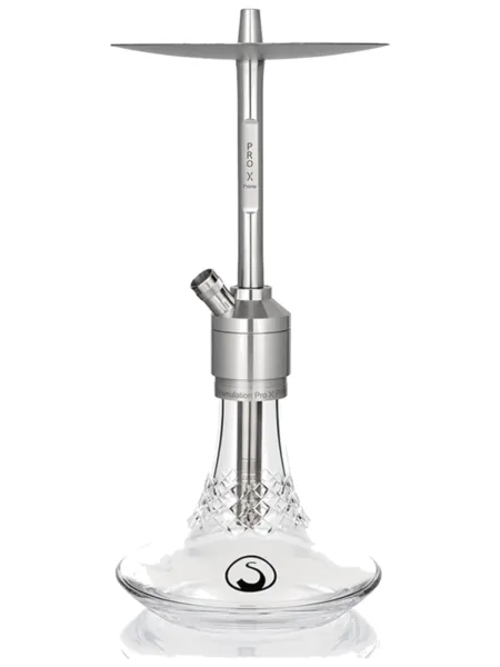 Steamulation Prime Pro X Crystal nargile takımı – gümüş, şeffaf tonlu görünüm