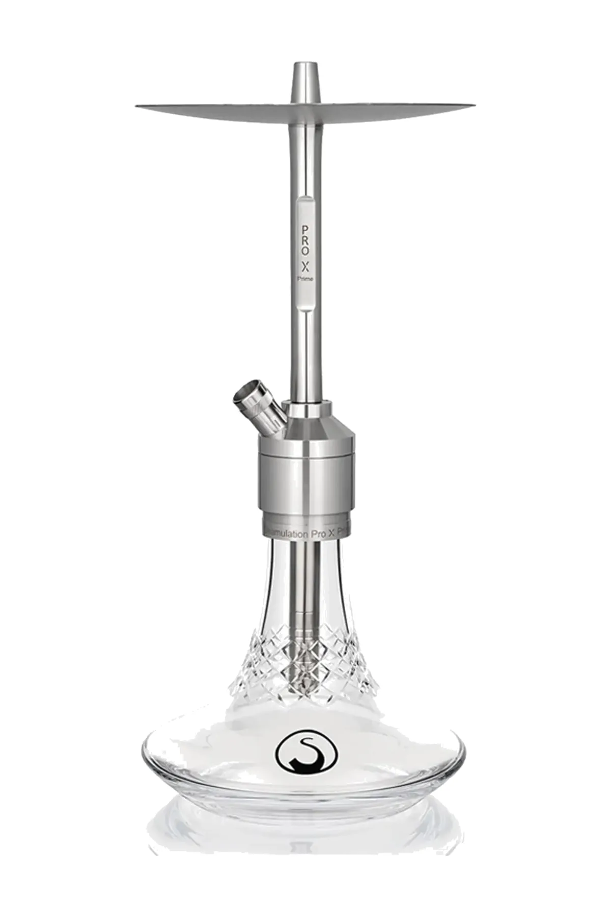 Steamulation Prime Pro X Crystal nargile takımı – gümüş, şeffaf tonlu görünüm