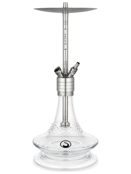 Steamulation Pro X III Crystal nargile takımı – gümüş, şeffaf tonlu görünüm