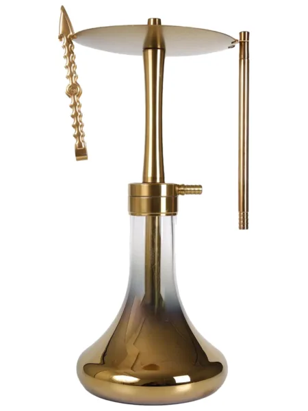 YT Shisha BALLI 2 Titanyum Gold Nargile Takımı, gold renkli gövde ve cam şişe görünümü