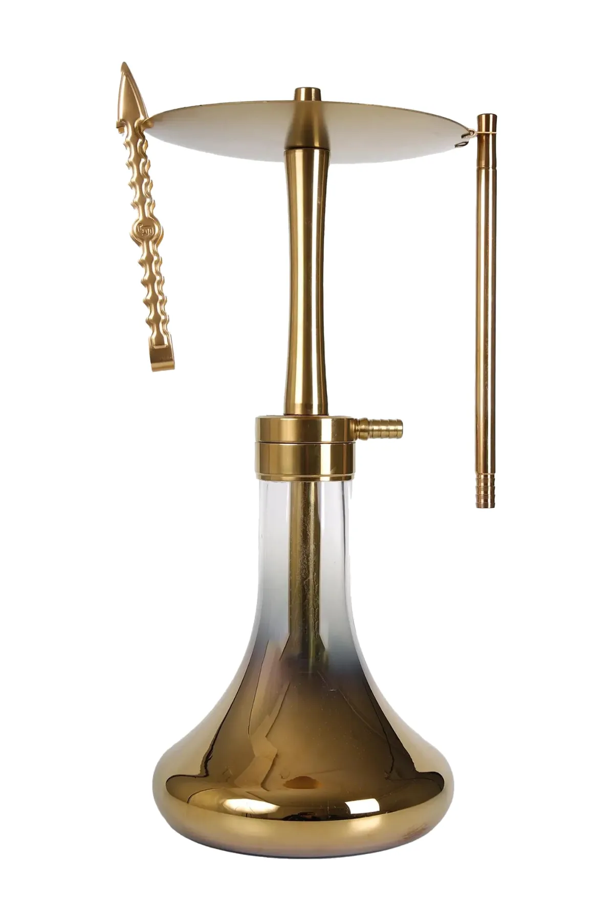 YT Shisha BALLI 2 Titanyum Gold Nargile Takımı, gold renkli gövde ve cam şişe görünümü