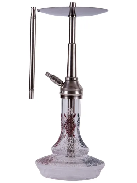 YT Shisha Bullet Kızılelma Nargile Takımı, gümüş, kırmızı, şeffaf renkli gövde ve cam şişe görünümü