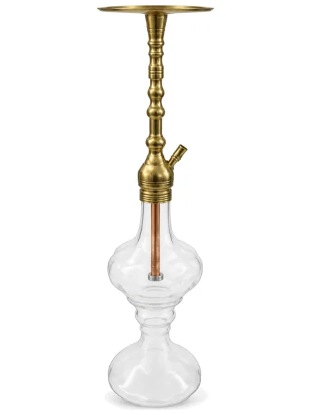 YT Shisha Elize Puff Nargile Takımı, gold, şeffaf renkli gövde ve cam şişe görünümü