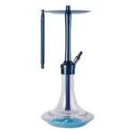 YT Shisha Everest Bluemint Çelik Nargile Takımı, mavi, turkuaz, şeffaf renkli gövde ve cam şişe görünümü
