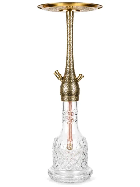YT Shisha HOOKAH Vidalı Kahveci Nargile Takımı, gold, şeffaf renkli gövde ve cam şişe görünümü