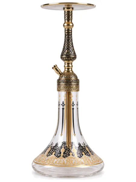 YT Shisha Hürrem Kahveci Siyah Nargile Takımı, gold, siyah, şeffaf renkli gövde ve cam şişe görünümü