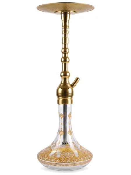 YT Shisha Klasik Puff 1299 Varak Şişeli Nargile Takımı, gold, şeffaf renkli gövde ve cam şişe görünümü