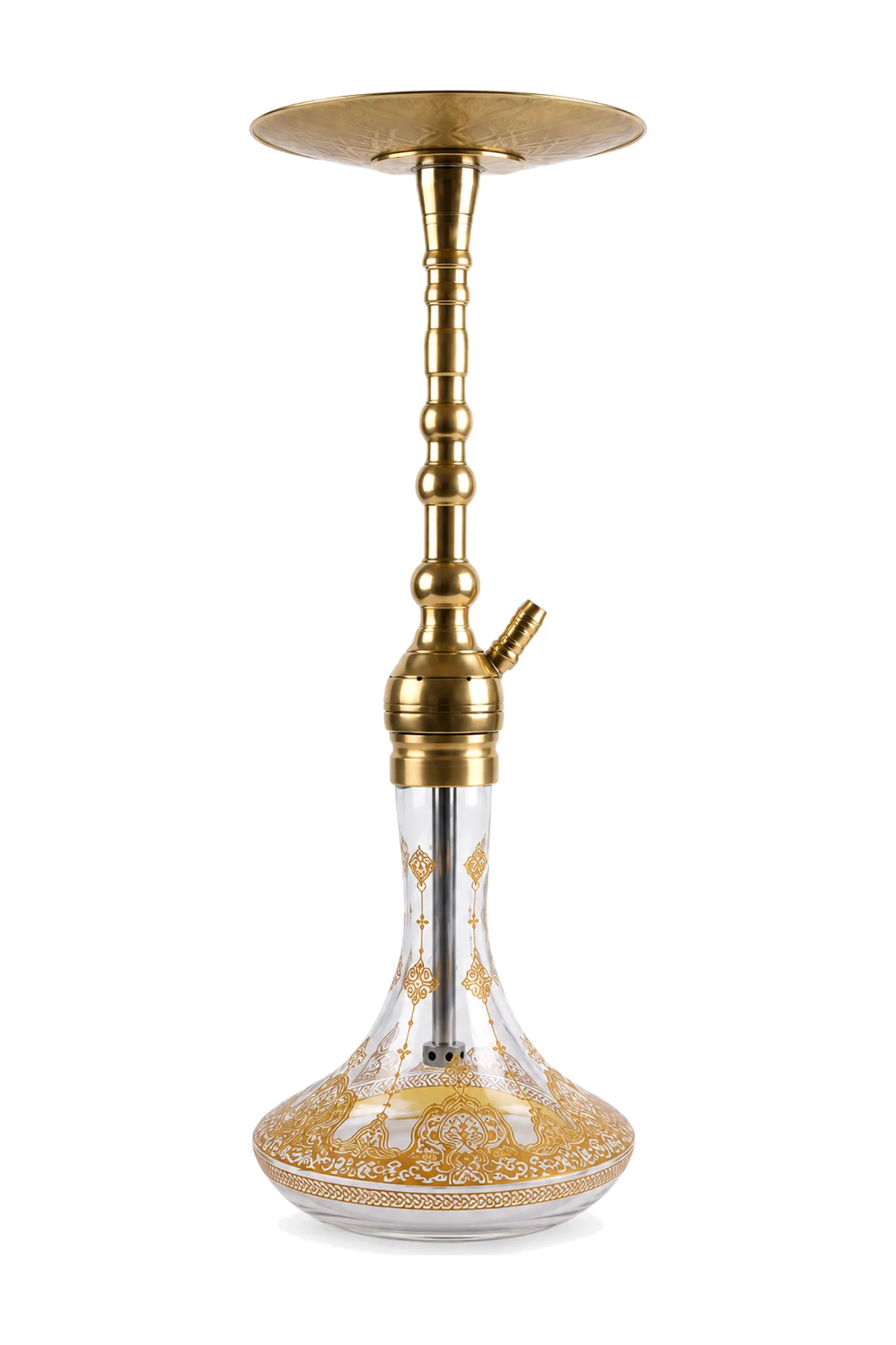 YT Shisha Klasik Puff 1299 Varak Şişeli Nargile Takımı, gold, şeffaf renkli gövde ve cam şişe görünümü