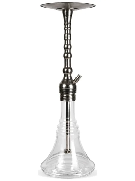 YT Shisha Klasik Puff Nikel Nargile Takımı, gümüş, şeffaf renkli gövde ve cam şişe görünümü