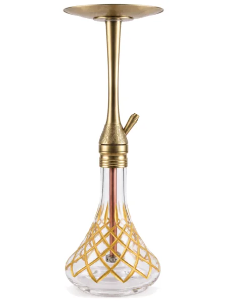 YT Shisha Master Puff Altın Kesme Şişeli Nargile Takımı, gold, şeffaf renkli gövde ve cam şişe görünümü