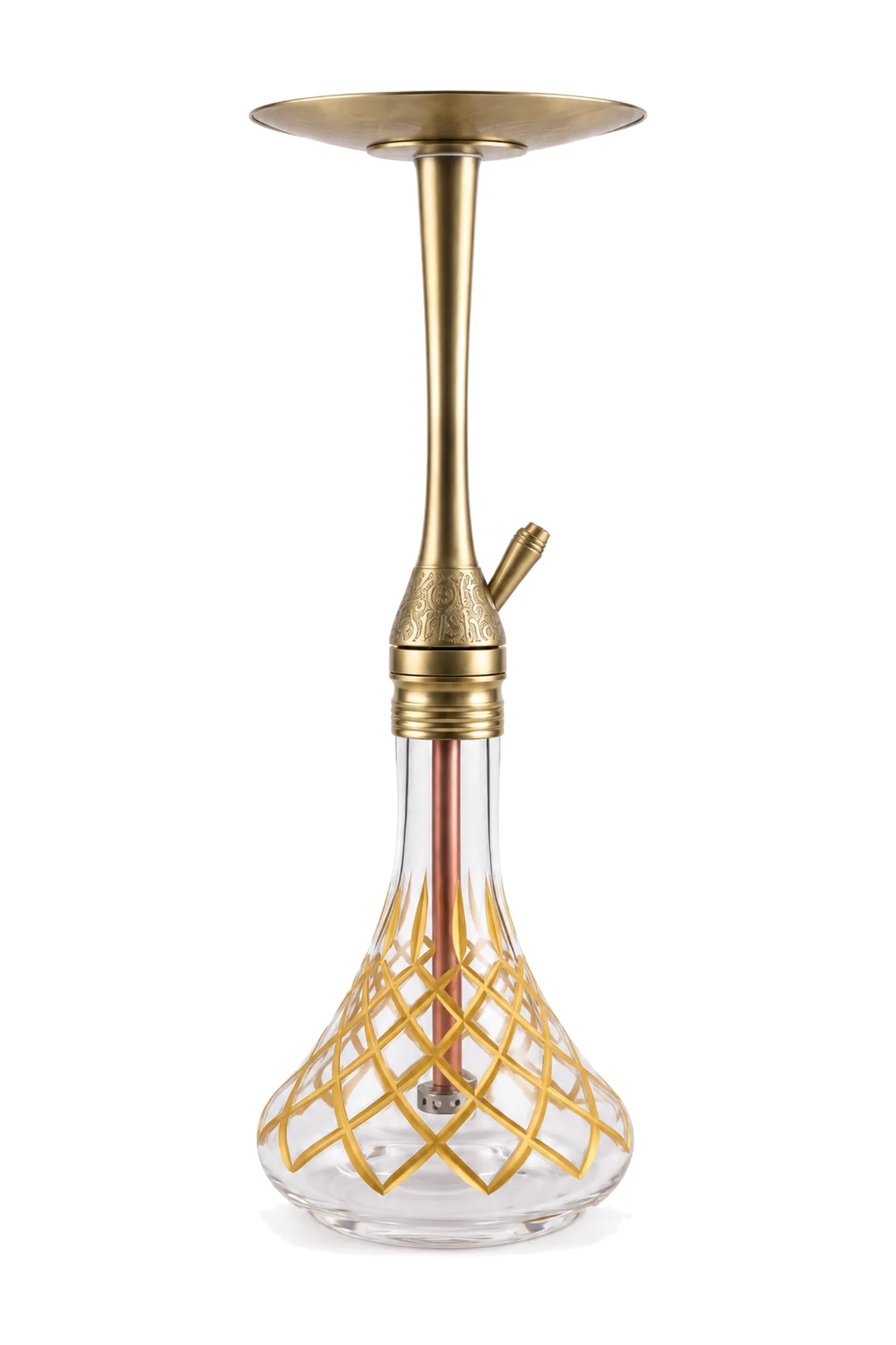 YT Shisha Master Puff Altın Kesme Şişeli Nargile Takımı, gold, şeffaf renkli gövde ve cam şişe görünümü