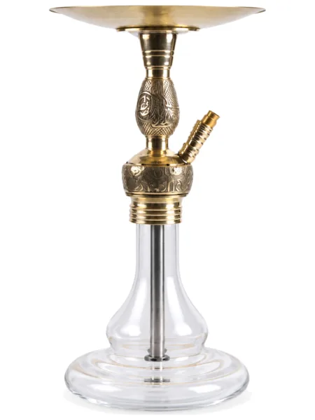 YT Shisha OTTO Small Puff Nargile Takımı, gold, şeffaf renkli gövde ve cam şişe görünümü