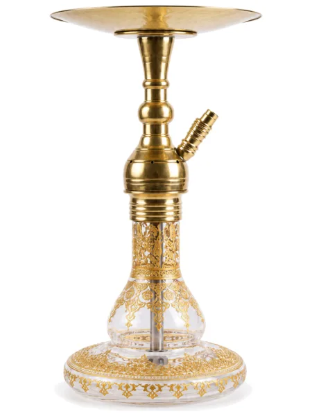 YT Shisha Small Puff Desenli Ufak Manolya Şişeli Nargile Takımı, gold, şeffaf renkli gövde ve cam şişe görünümü