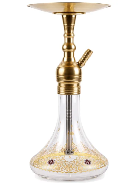 YT Shisha Small Puff Nihavent Şişeli Nargile Takımı, gold, şeffaf renkli gövde ve cam şişe görünümü