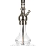YT Shisha Small Puff Nikel Nargile Takımı, gümüş, şeffaf renkli gövde ve cam şişe görünümü