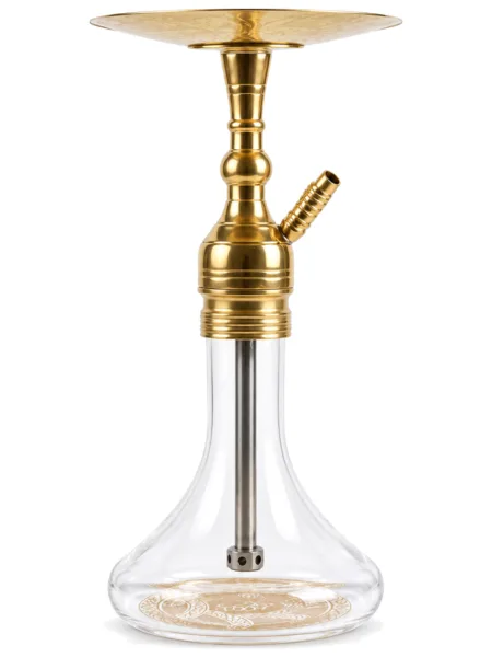YT Shisha Small Puff Orta Desenli Nargile Takımı, gold, şeffaf renkli gövde ve cam şişe görünümü