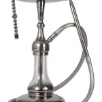 YT Shisha SP Platin Nargile Takımı, gümüş renkli gövde ve cam şişe görünümü