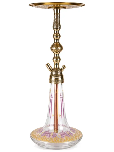 YT Shisha St Vidalı Yaldızlı Şişeli Kahveci Nargile Takımı, gold, mor, şeffaf renkli gövde ve cam şişe görünümü