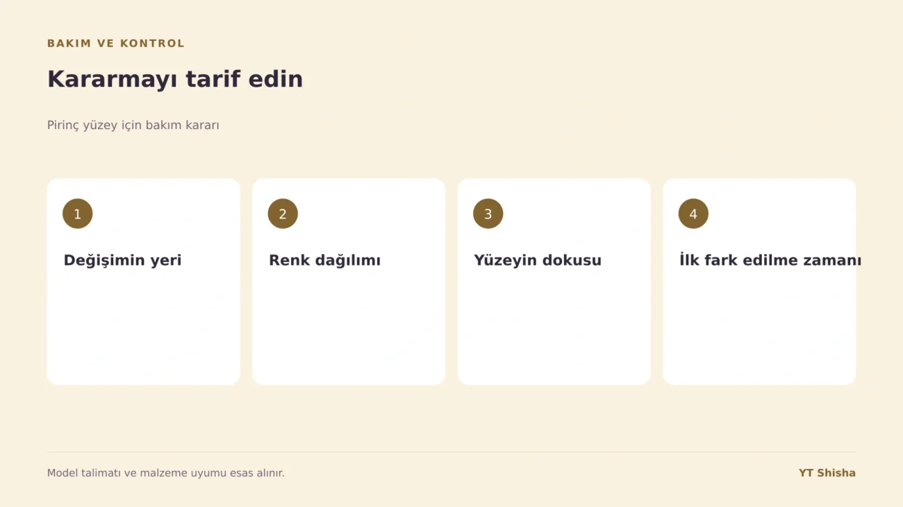 Pirinç yüzey için bakım kararı — Kararmayı tarif edin