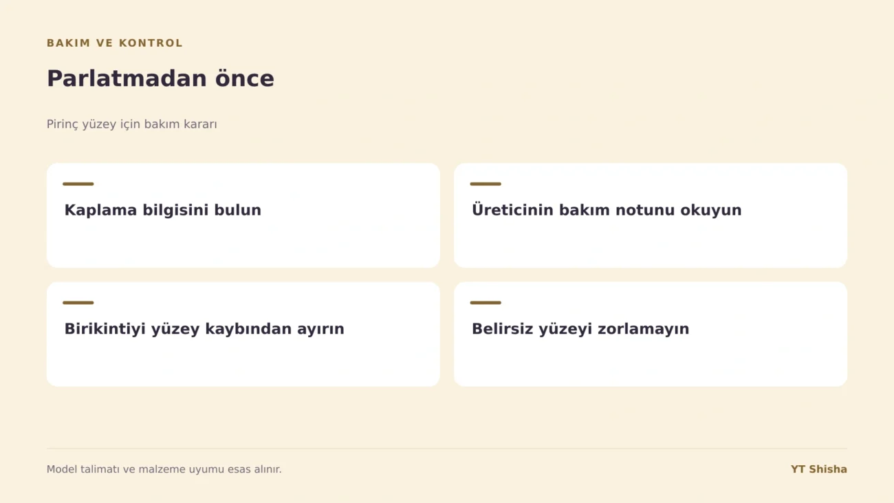 Pirinç yüzey için bakım kararı — Parlatmadan önce
