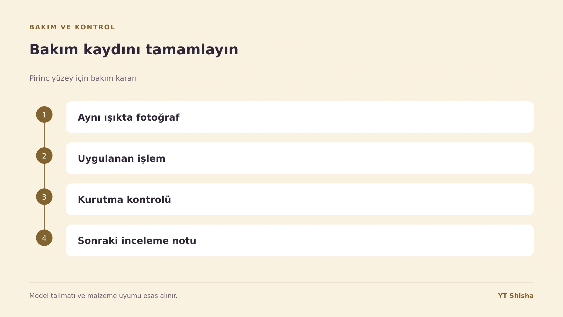 Pirinç yüzey için bakım kararı — Bakım kaydını tamamlayın