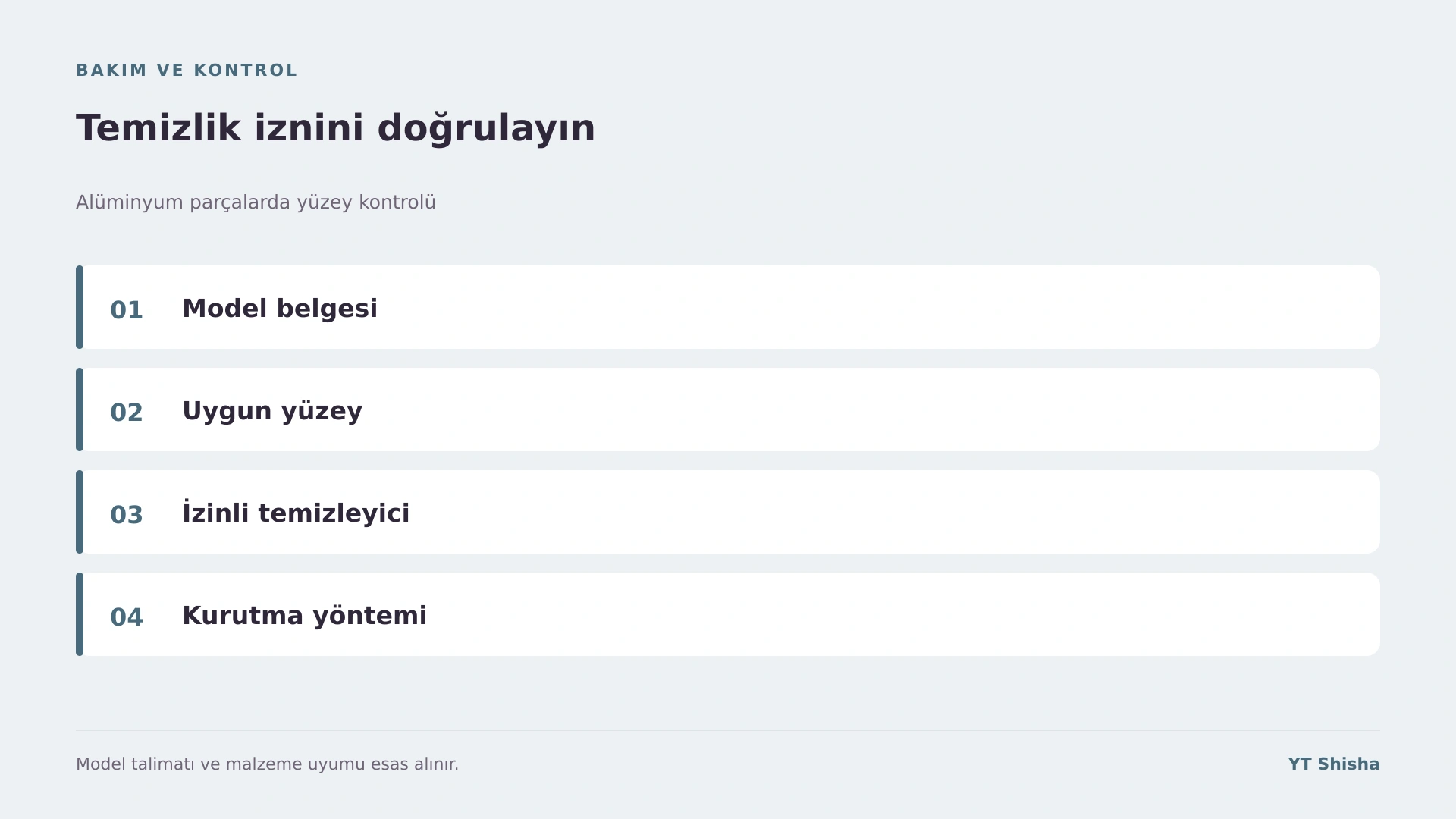 Alüminyum parçalarda yüzey kontrolü — Temizlik iznini doğrulayın