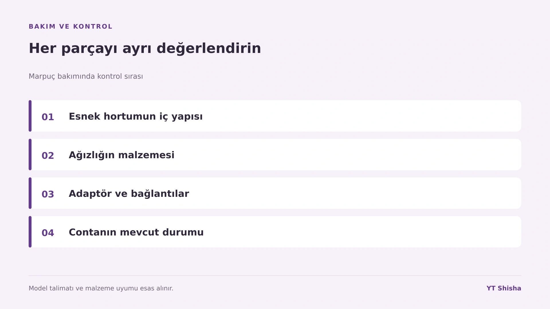 Marpuç bakımında kontrol sırası — Her parçayı ayrı değerlendirin