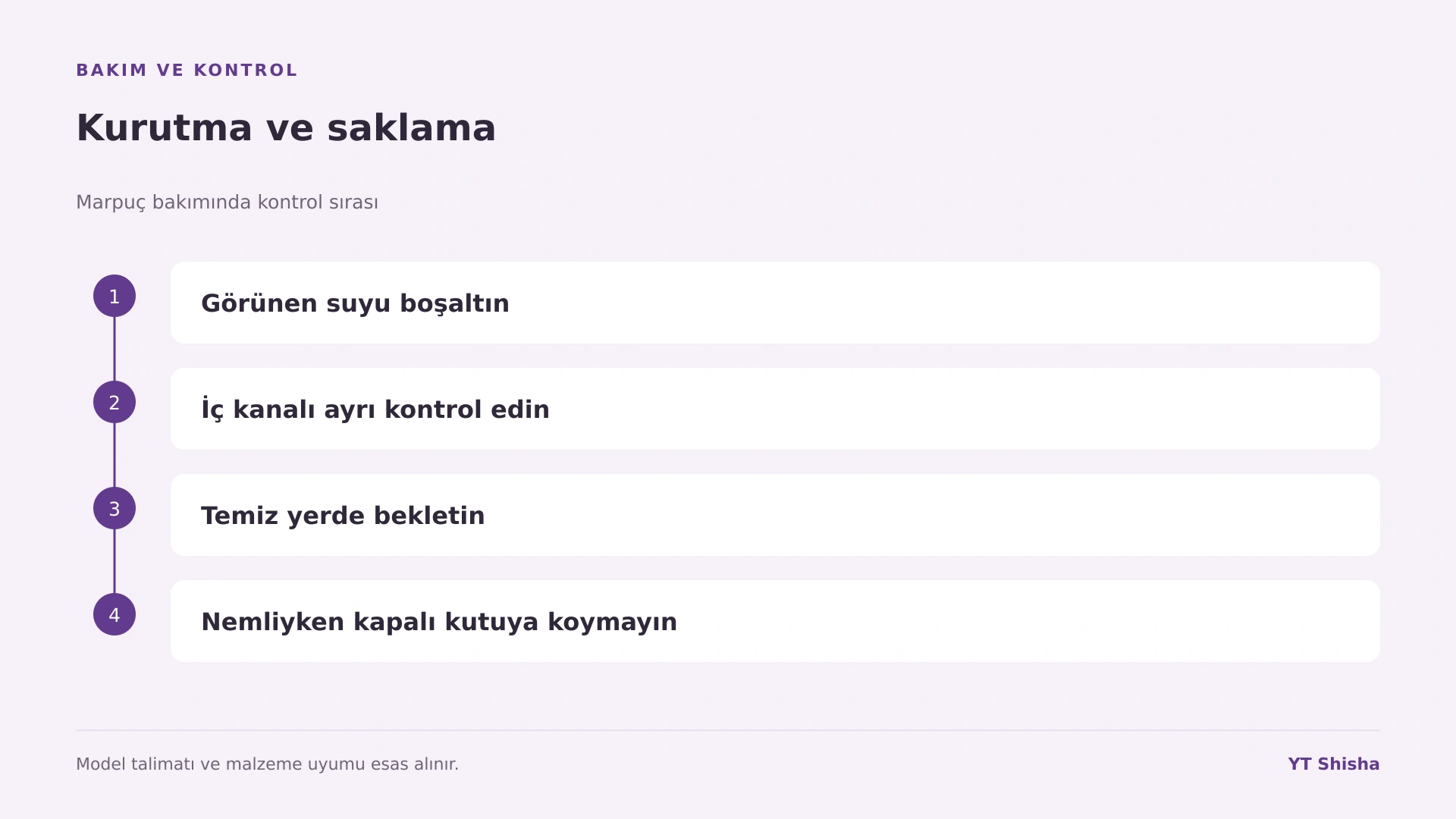 Marpuç bakımında kontrol sırası — Kurutma ve saklama