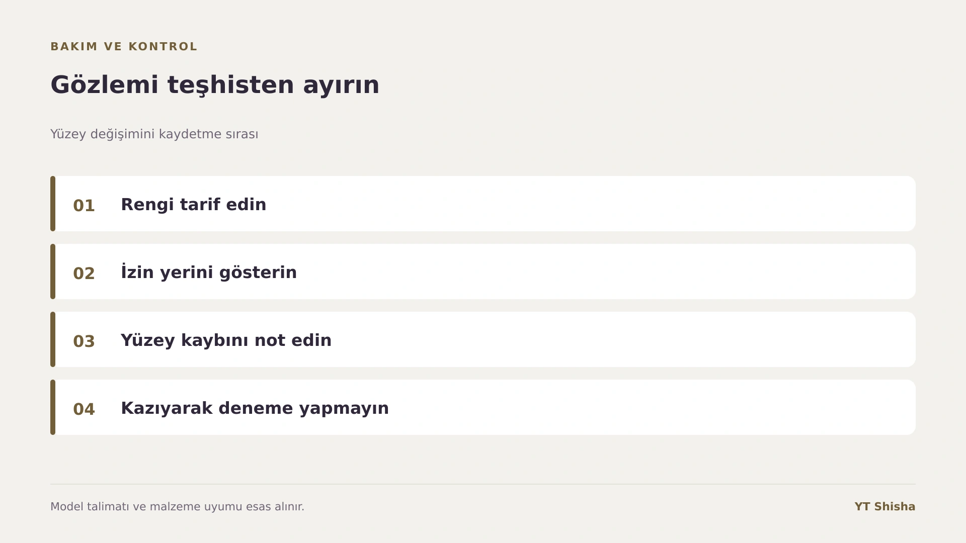 Yüzey değişimini kaydetme sırası — Gözlemi teşhisten ayırın