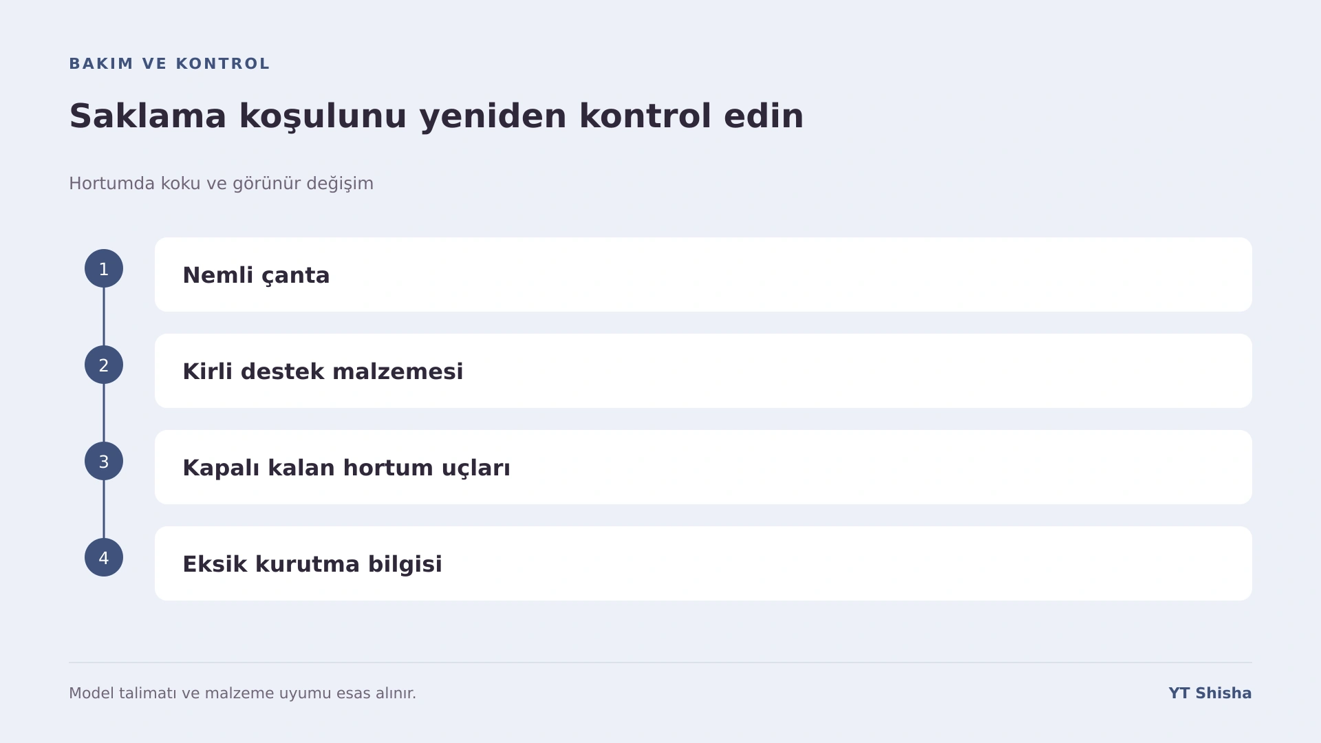 Hortumda koku ve görünür değişim — Saklama koşulunu yeniden kontrol edin