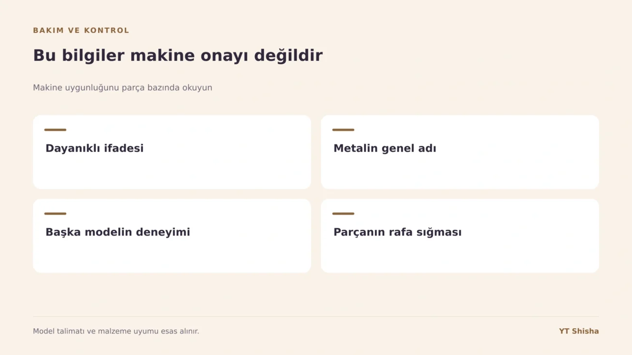 Makine uygunluğunu parça bazında okuyun — Bu bilgiler makine onayı değildir