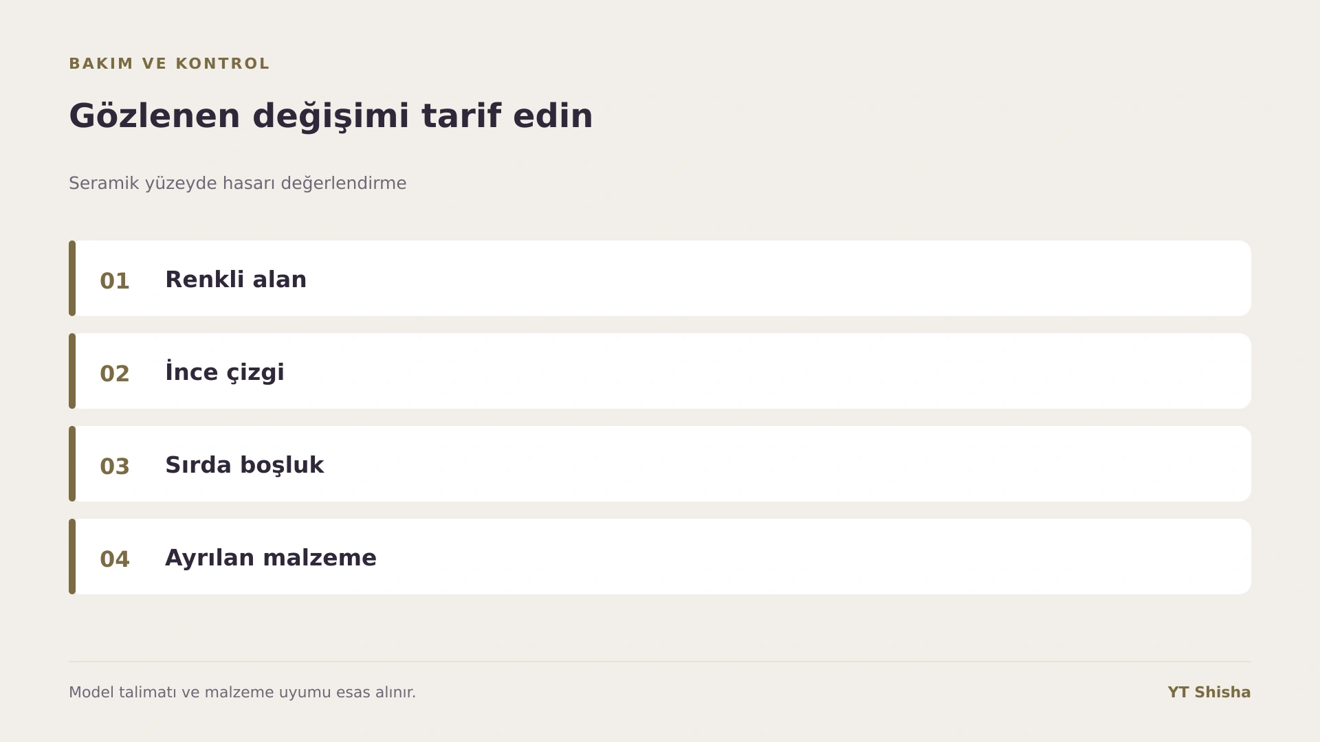 Seramik yüzeyde hasarı değerlendirme — Gözlenen değişimi tarif edin