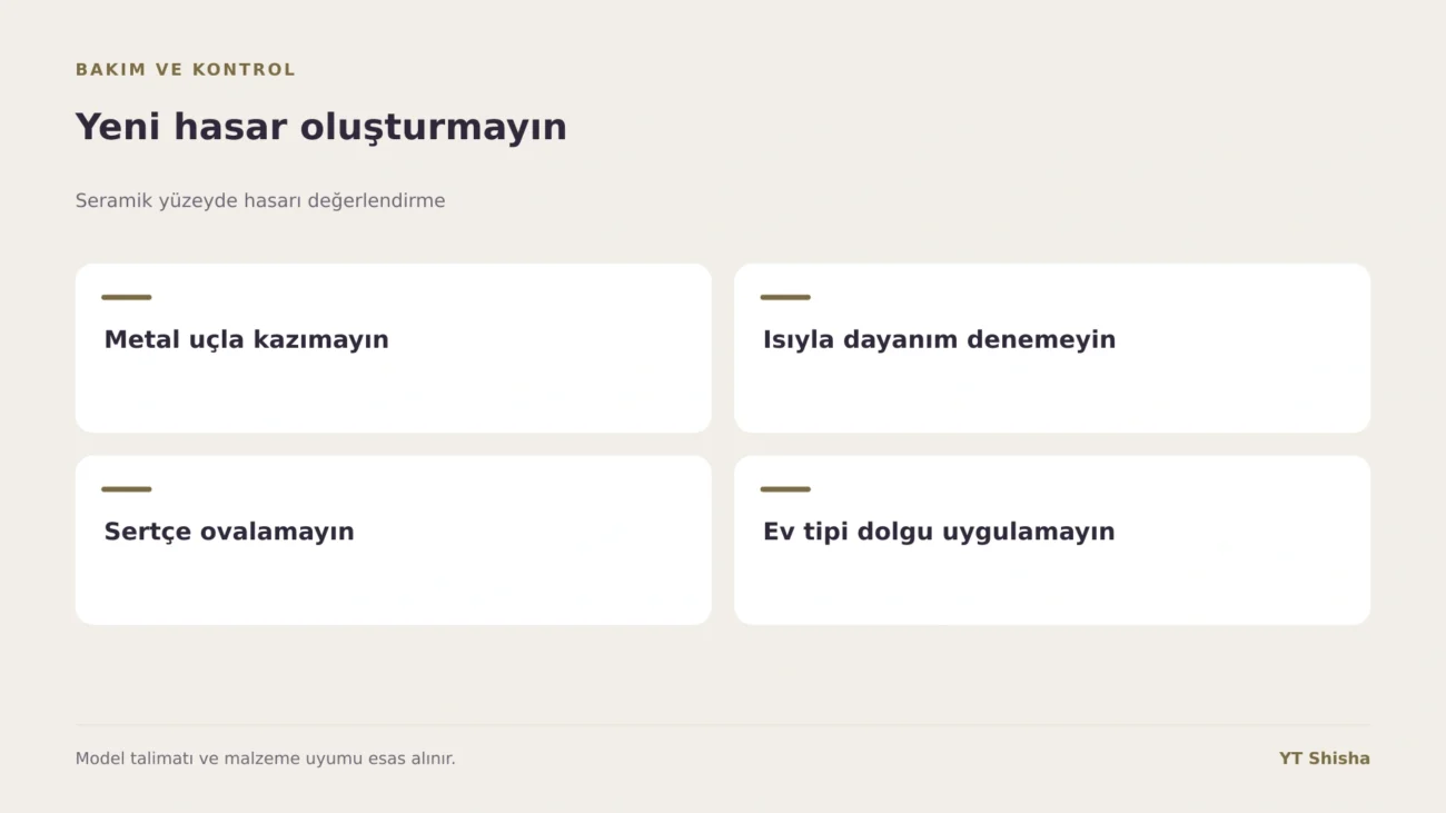 Seramik yüzeyde hasarı değerlendirme — Yeni hasar oluşturmayın