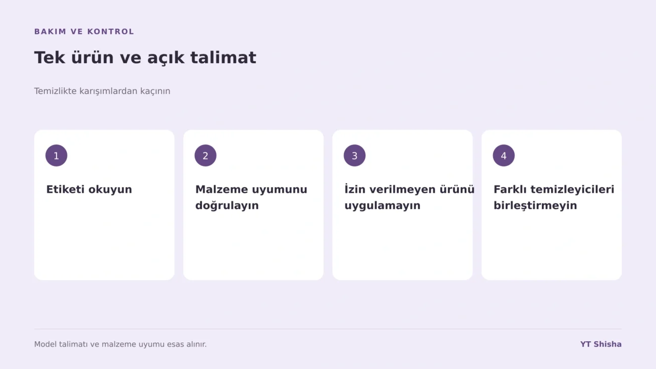 Temizlikte karışımlardan kaçının — Tek ürün ve açık talimat