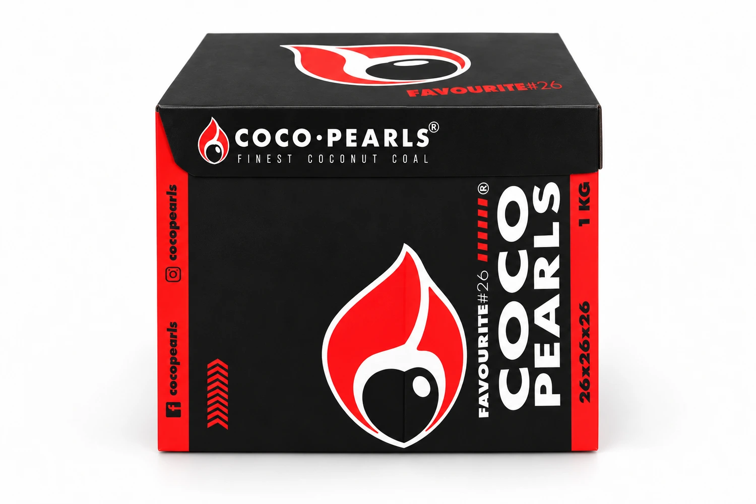 Cocopearls Favourite 26 mm 1 kg Nargile Kömürü – kapalı ambalajın önden görünümü