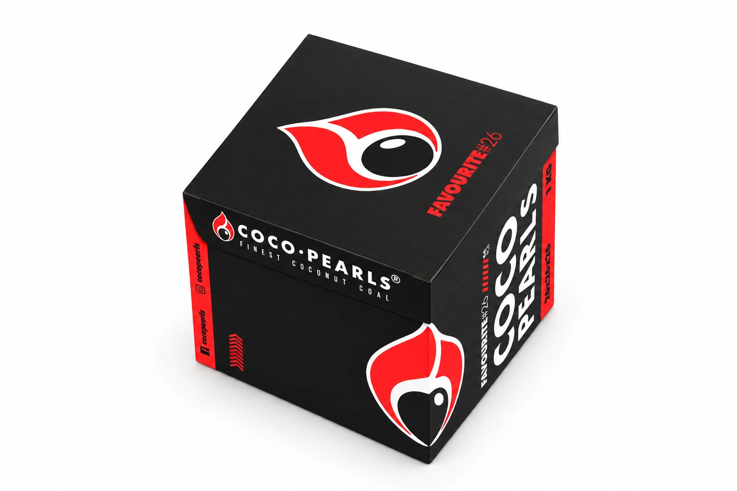 Cocopearls Favourite 26 mm 1 kg Nargile Kömürü – üst kapak ve ambalaj birleşim yerleri
