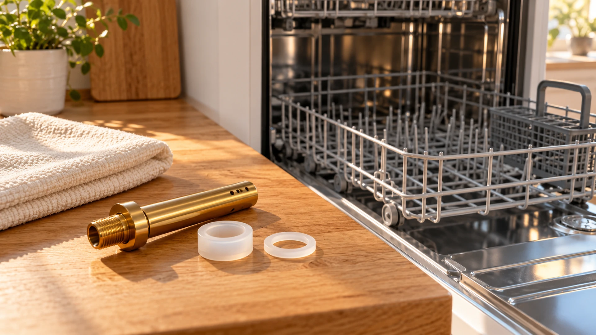 Plated metal parts and gaskets kept separately outside the dishwasher