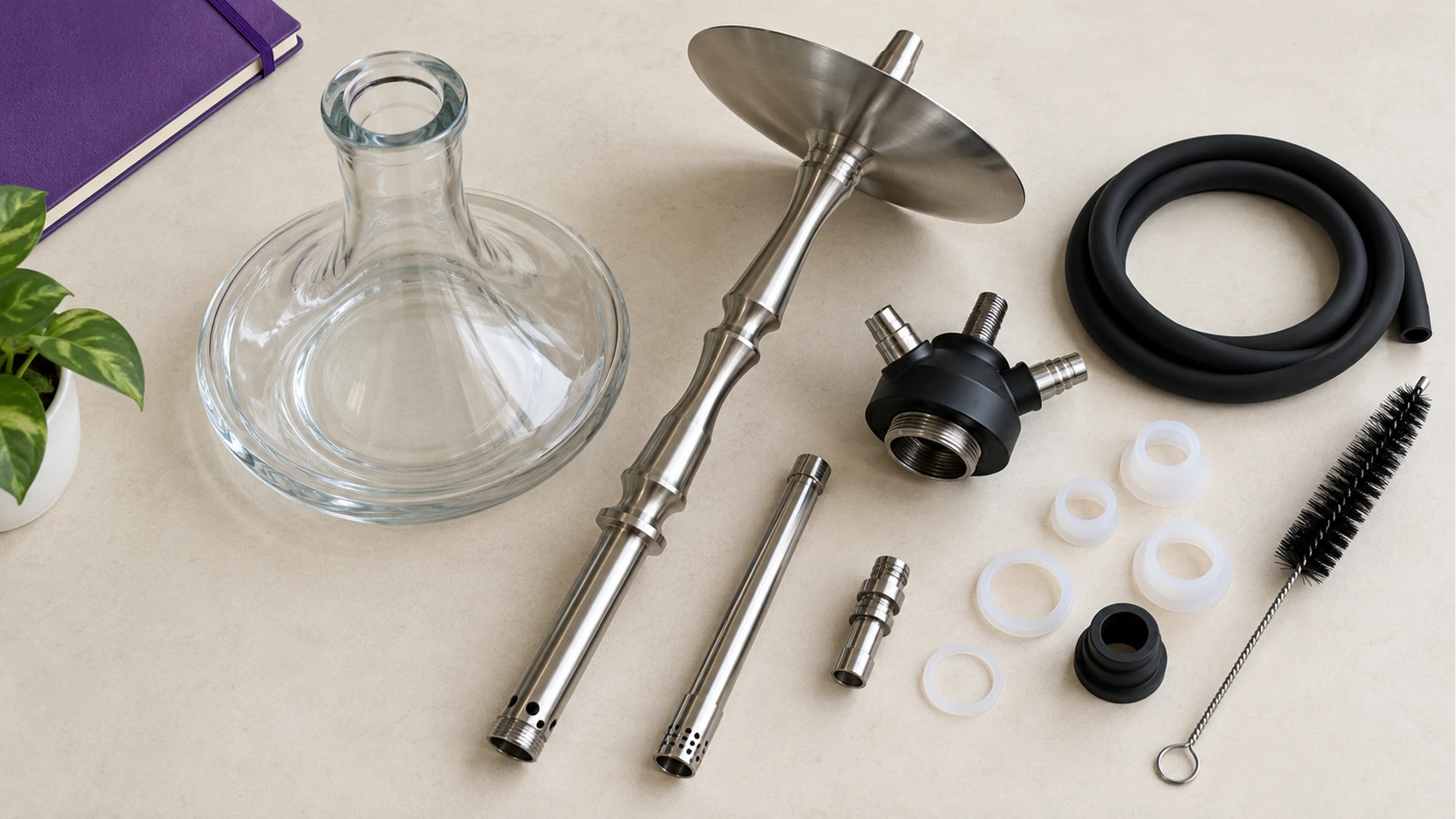 Disassembled parts for material inspection and care of Russian hookah sets