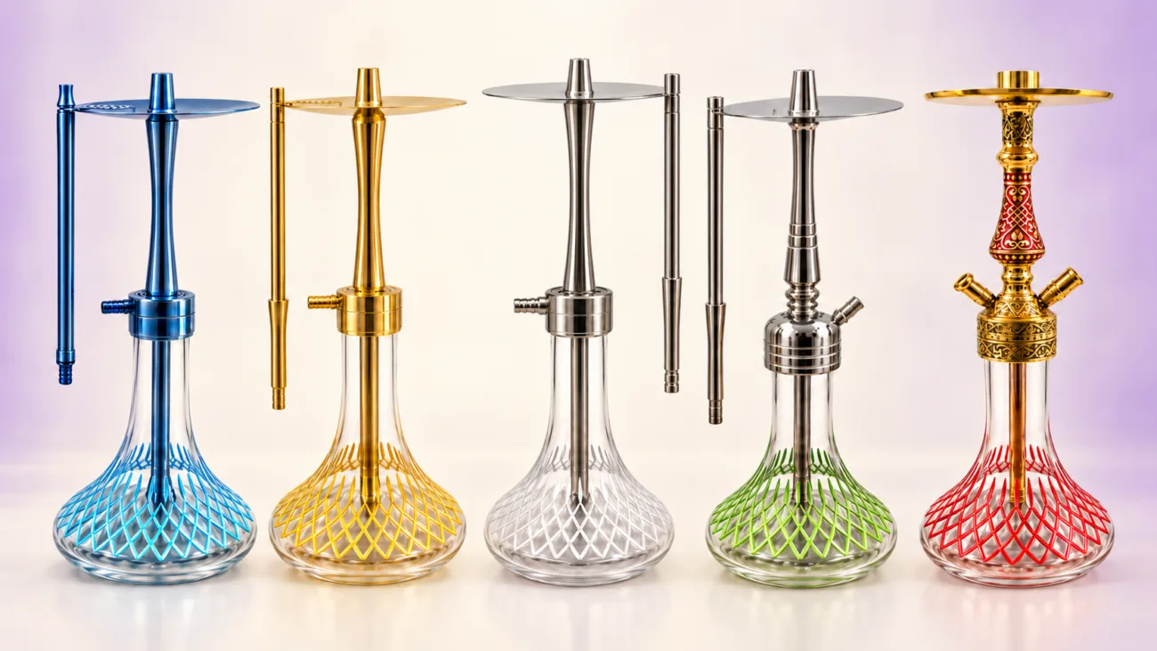 YT Shisha Ballı Blue, Ballı Gold, Ballı Renkli, Cris Off çelik ve Hürrem Kesme pirinç nargile takımları